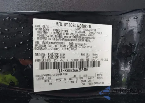 2010 Ford Focus Sel z USA, uszkodzony, nr VIN 1FAHP3HN2AW285403